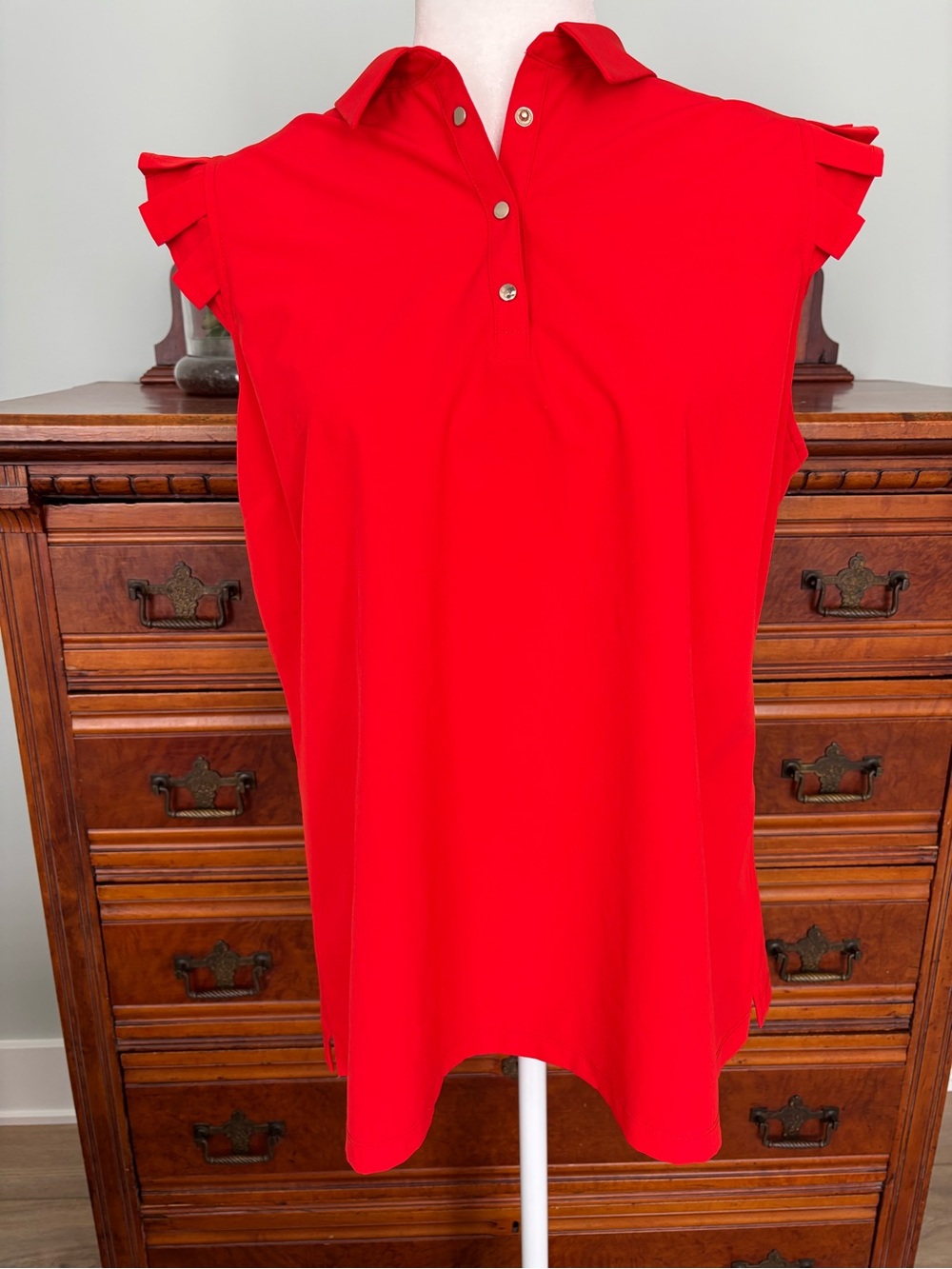 Chico’s Zenergy Red Cap UPF 50+ Golf Polo SZ L Golfcore Sporty Country Club Prep